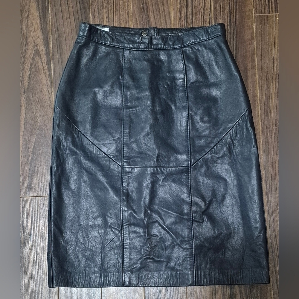 Vintage Bagatelle Leather Pencil Skirt Black Sz 6